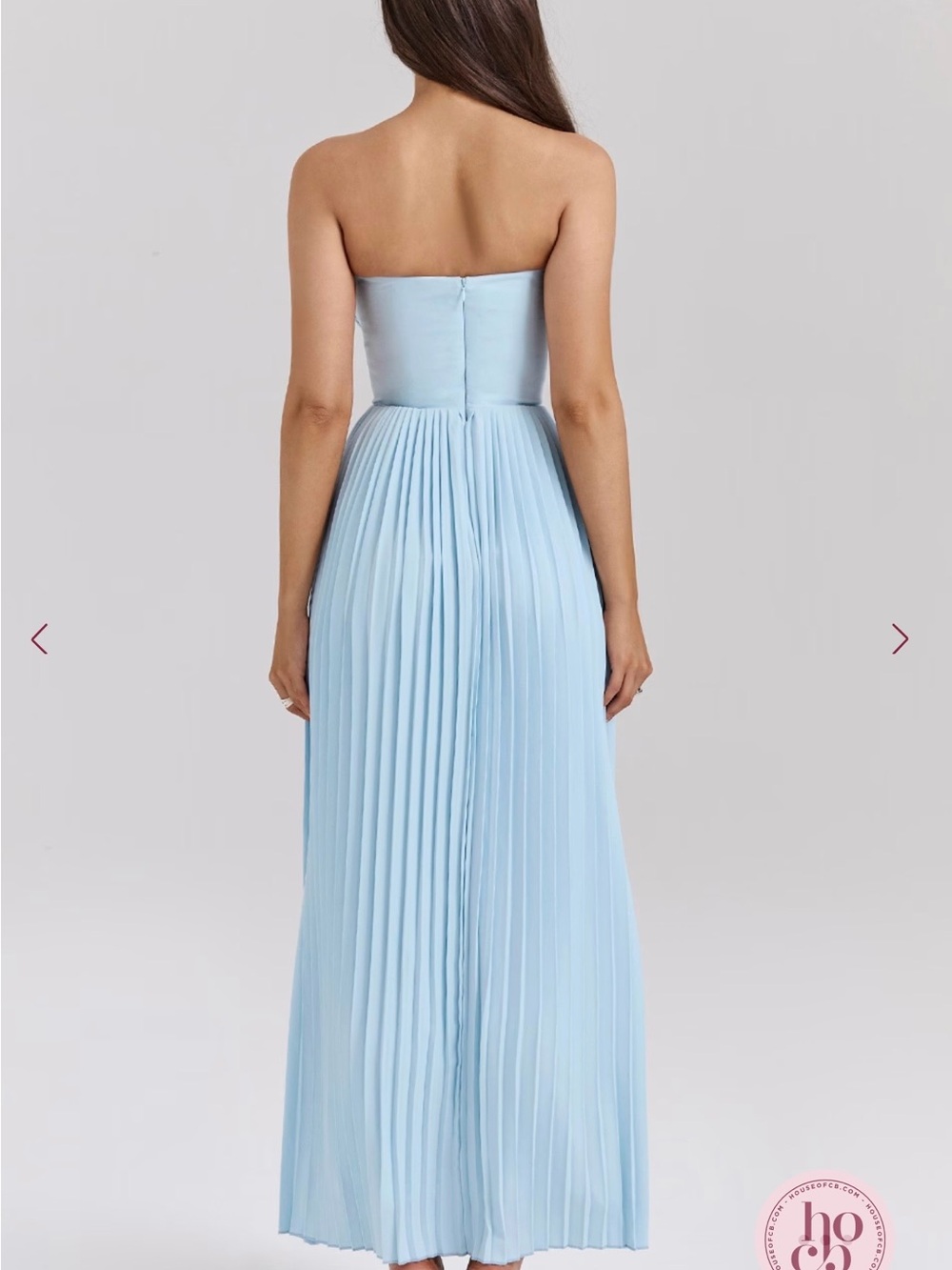 Strapless Light Blue Pleated Maxi Dress - Picture 2 of 8